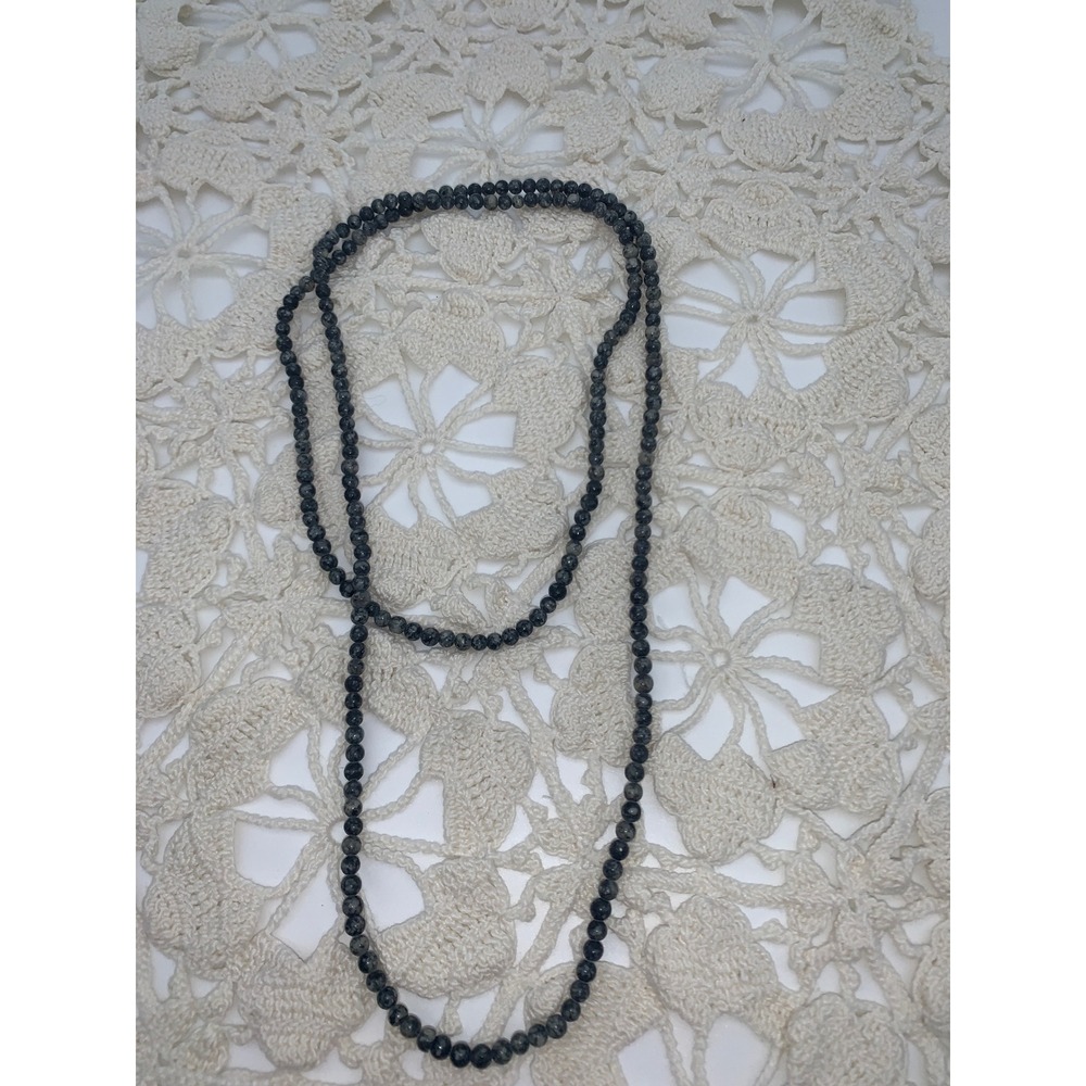 Vintage Natural Black Gray Stone Bead Layering Necklace 36" Minimalist‎ Boho